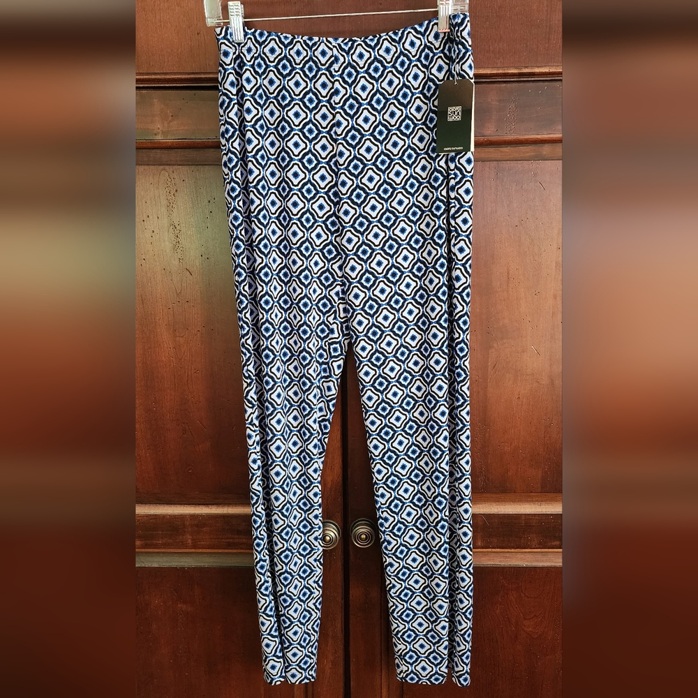 CLARA SUNWOO Blue and White Patterned Pants